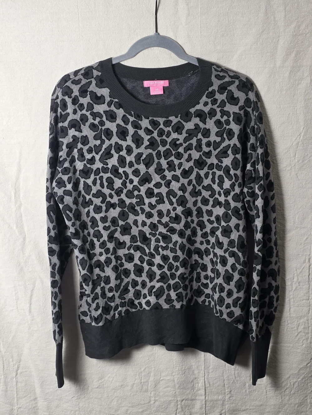 Isaac Mizrahi Black and Gray Leopard Crewneck Sweater